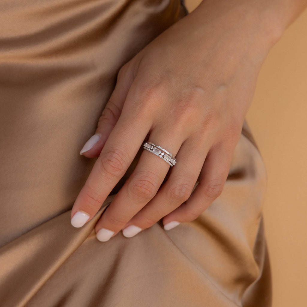 Dainty Diamond Ring Set by Seven Lucky Gifts • Set of 3 Dainty Gemstone Stacking Rings • Bridal Jewelry • Birthday Gift for Her
