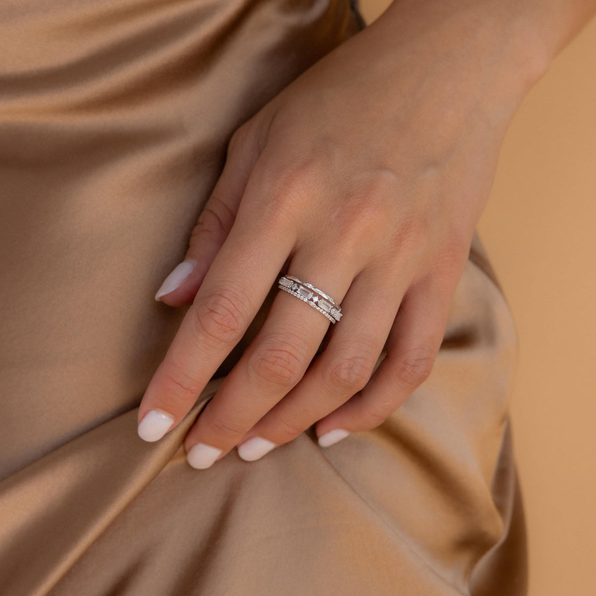 Dainty Diamond Ring Set by Seven Lucky Gifts • Set of 3 Dainty Gemstone Stacking Rings • Bridal Jewelry • Birthday Gift for Her