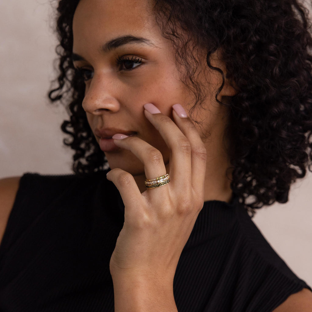 Peridot Ring Set by Seven Lucky Gifts • Set of 3: Vintage Peridot & Diamond Stacking Rings in Gold • Dainty Jewelry • Gift for Wife