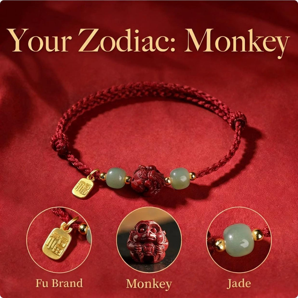 Zodiac Red String Bracelet,Cinnabar Animal Charm, Jade Beads, Fu Lucky Charm,Adjustable Protection Bracelet, Handmade Knot, Gift for Her Him