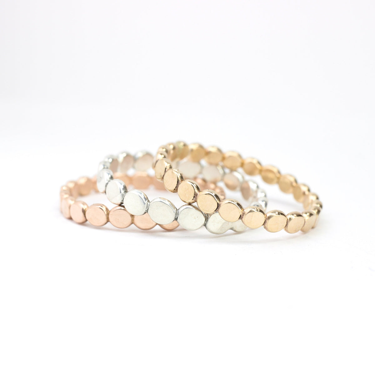 14k Gold Filled Flat Bead Stacking Ring: Sterling Silver & Rose Gold