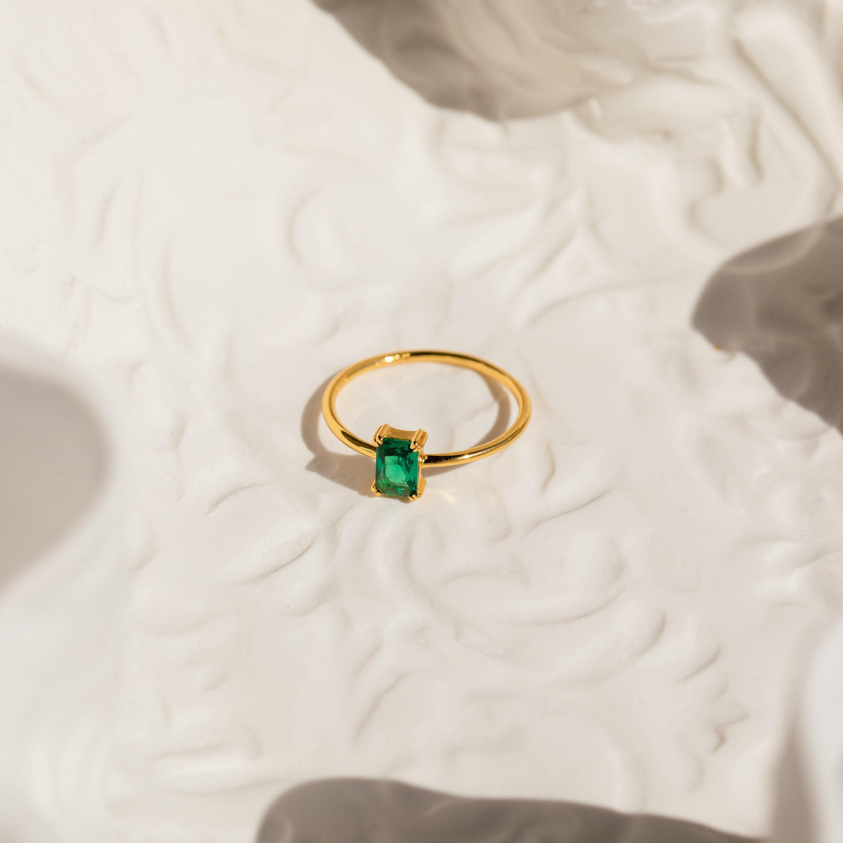 Emerald Solitaire Ring by Seven Lucky Gifts • Vintage Emerald Diamond Engagement Ring • Statement Art Deco Jewelry • Gift for Mom