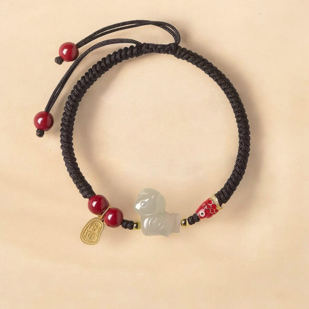Natural Jade & Cinnabar Protection Bracelet, Temple Blessed, 2026 Horse Zodiac Gift, Good Luck Koi Fish Charm