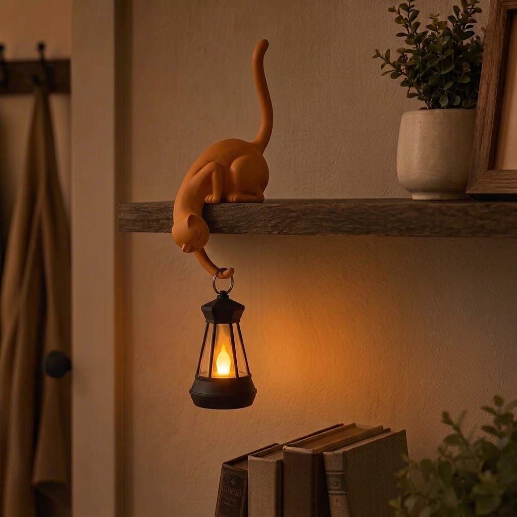 Cat Lantern Shelf Decor | Hanging Tealight Holder | Cat Lover Gift | Halloween Decoration