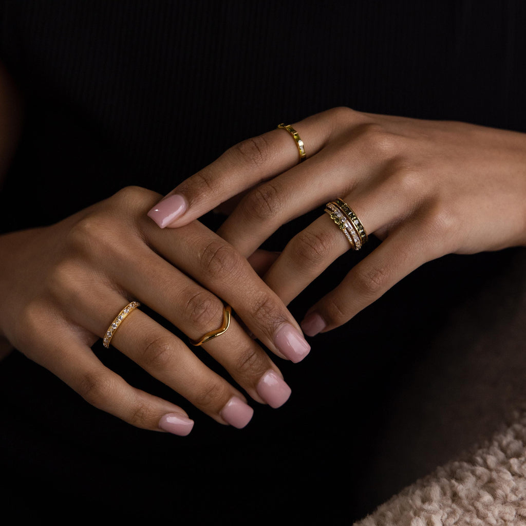 Peridot Ring Set by Seven Lucky Gifts • Set of 3: Vintage Peridot & Diamond Stacking Rings in Gold • Dainty Jewelry • Gift for Wife