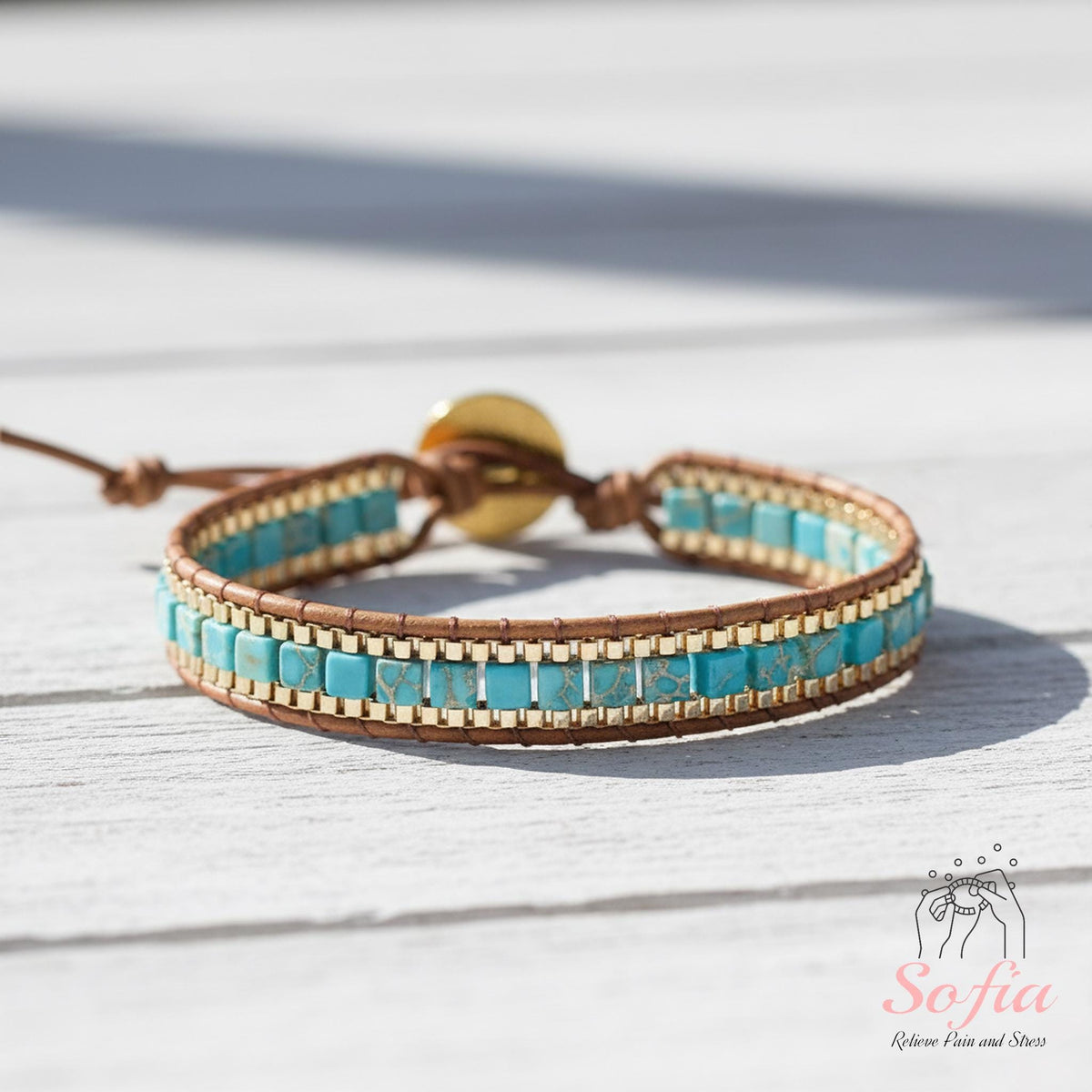 Turquoise Stone Bracelet - Natural Boho Cube Gemstone Bracelet - Turquoise Crystal Healing Bracelet - Gift for her, gift for him