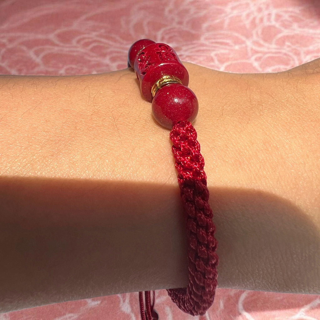 Cinnabar Mantra Bracelet, Spinning Prayer Wheel Red String Bracelet, Mount Putuo Blessed Jewelry, Zodiac Gift