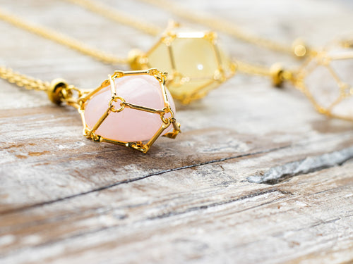 18k Gold Plated Crystal Holder Necklace: Interchangeable Stone Pendant