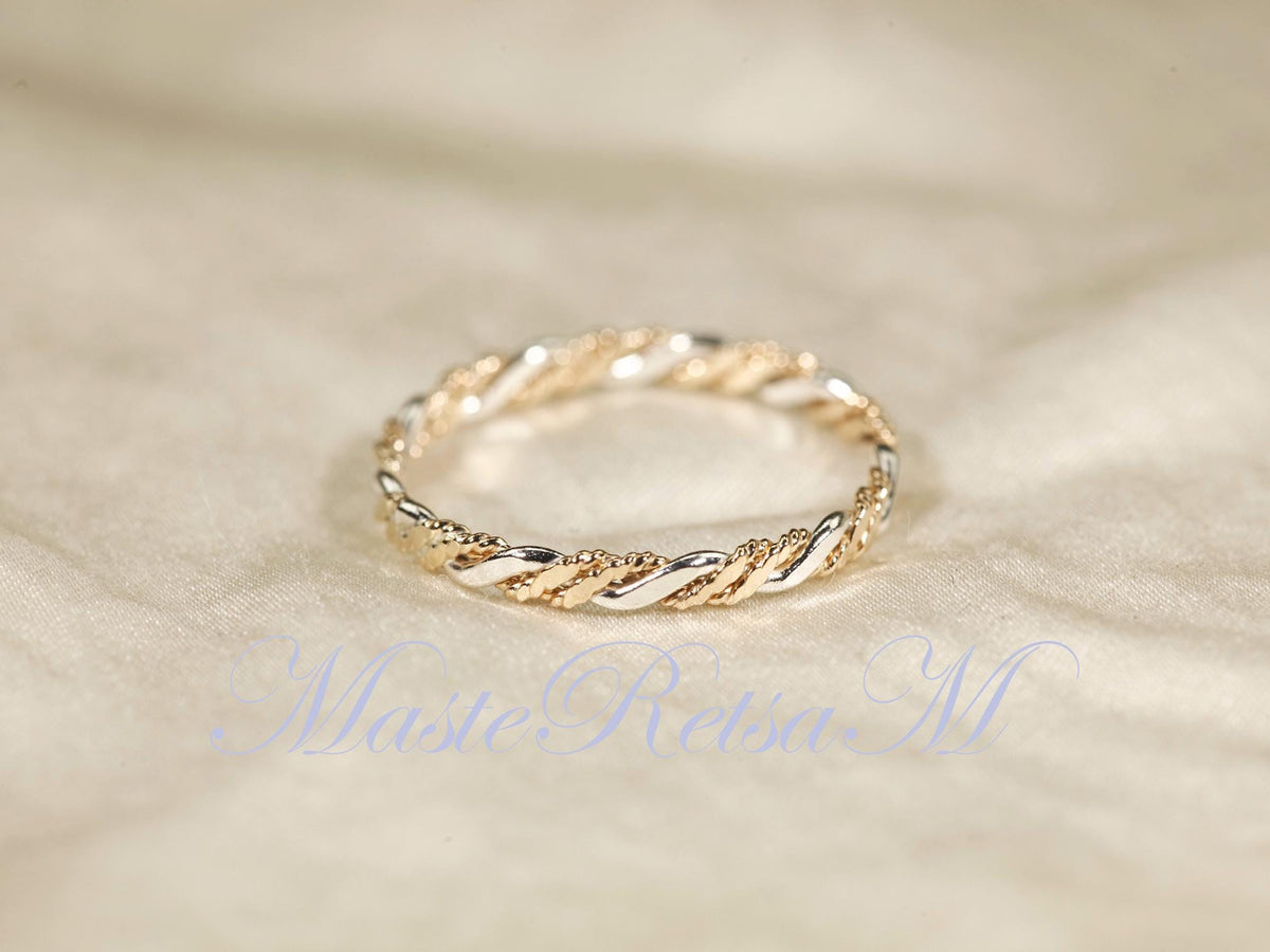 Twist No.6- Twisted Style braided Flat 14K Gold Filled Ring: Stackable 2.2mm Band