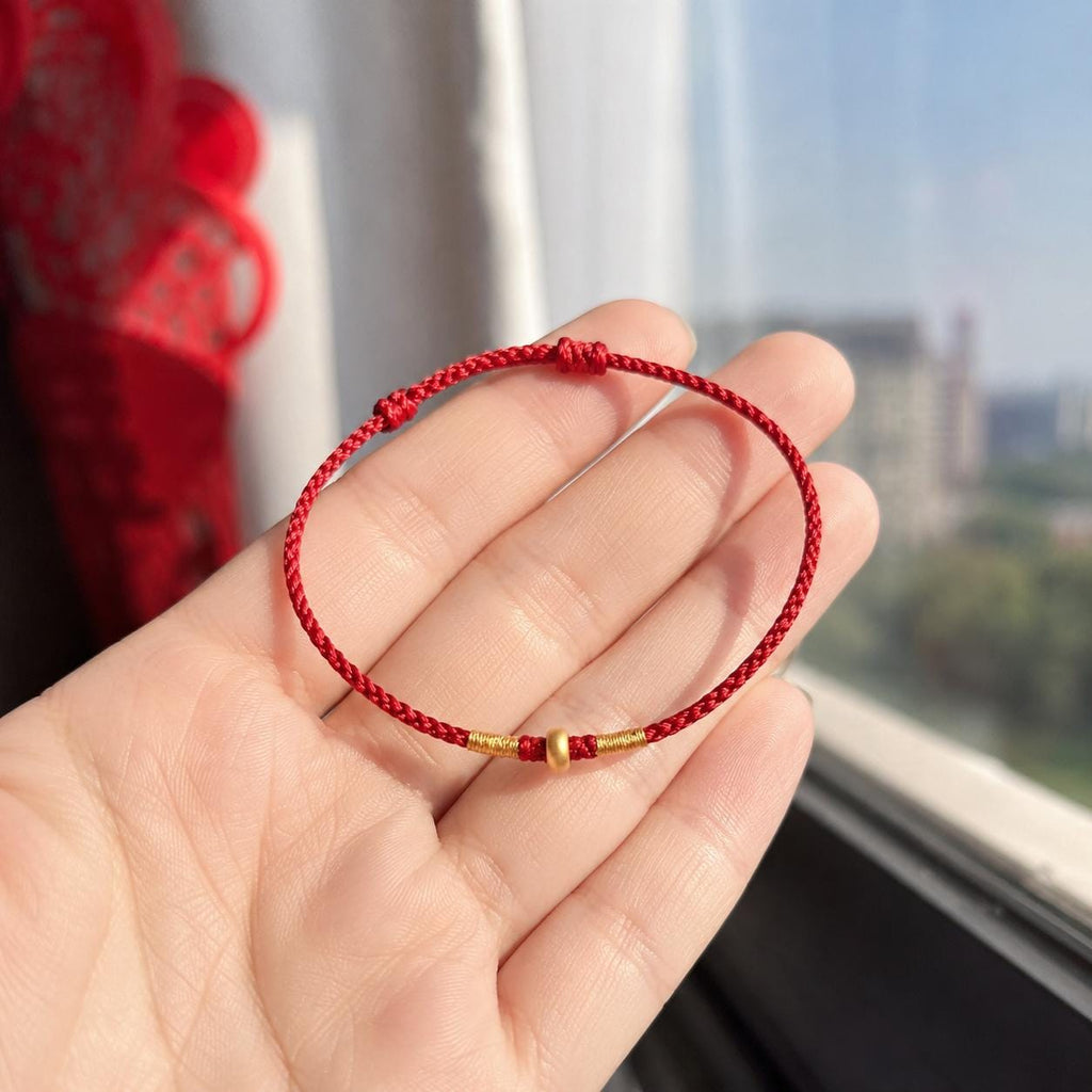 Adjustable Woven Cord Bracelet with 24K Pure Gold Accent