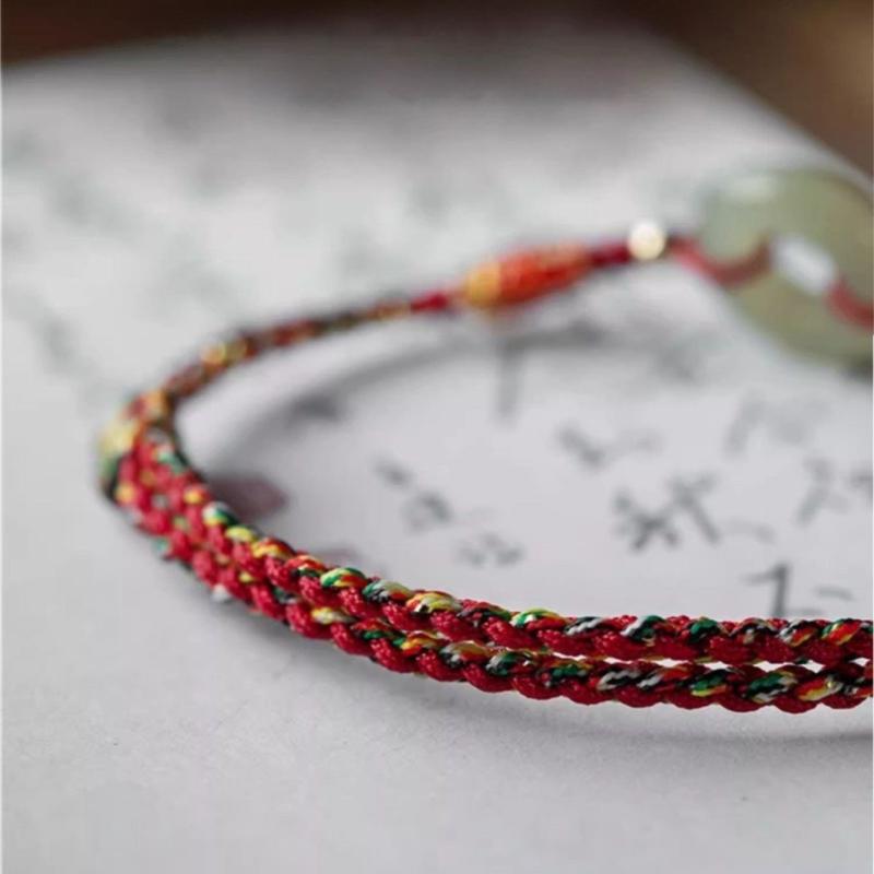Lucky Red String Bracelet, Handmade Jade Circle Bracelet, Braided Protection Bracelet, Koi Charm Bracelet, Adjustable Gift for Her