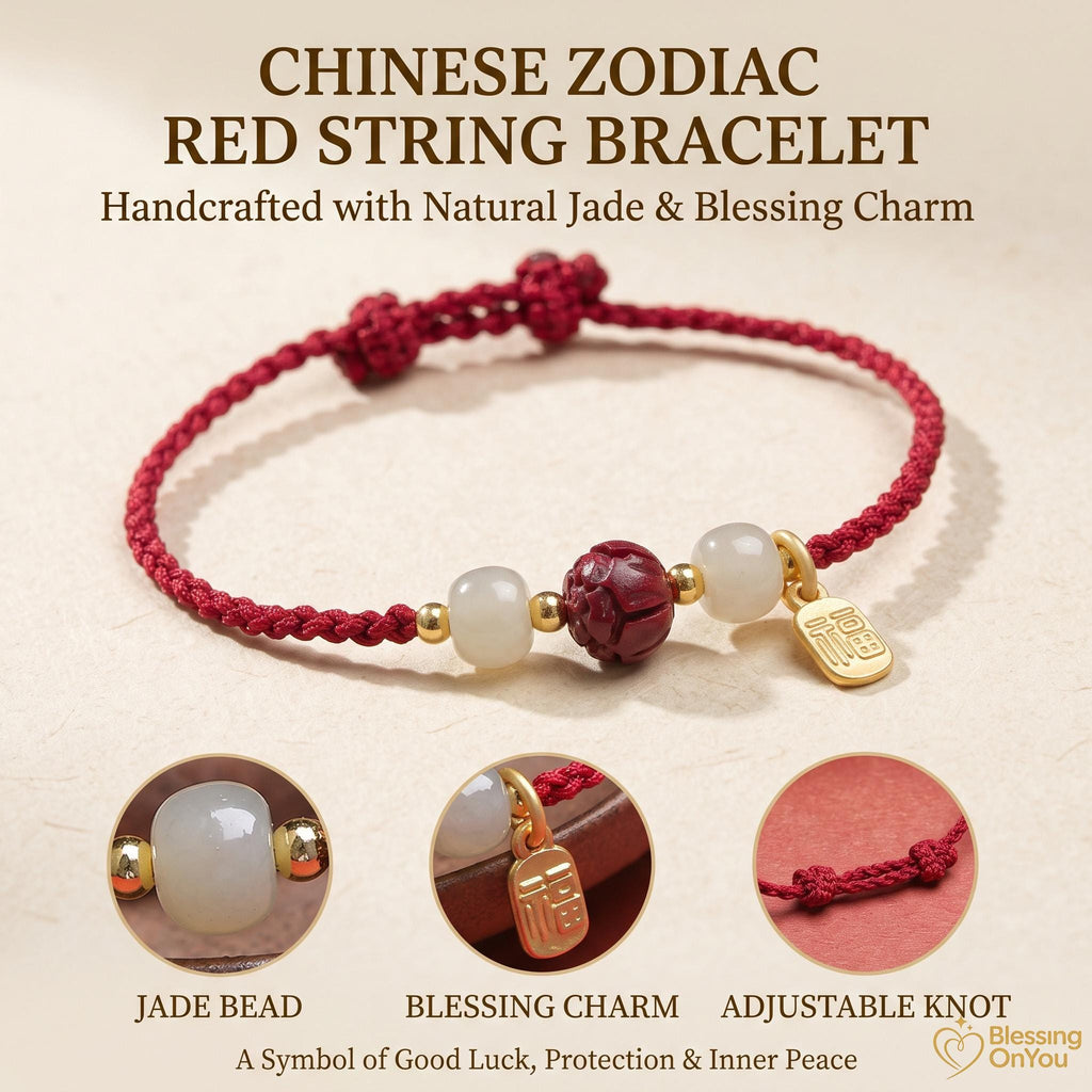Cinnabar Lotus Red String Bracelet | Buddhist Meditation Bracelet | Handmade Protection Charm | Jade Fu Lucky Spiritual Bracelet Gift