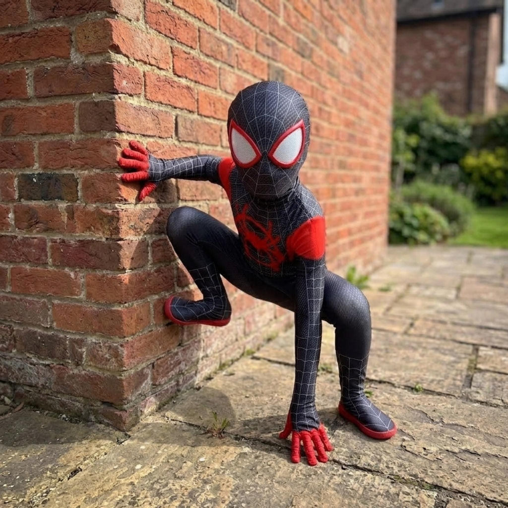 Kids Superhero Bodysuit Costume | Black & Red Cosplay Outfit for Role Play Party