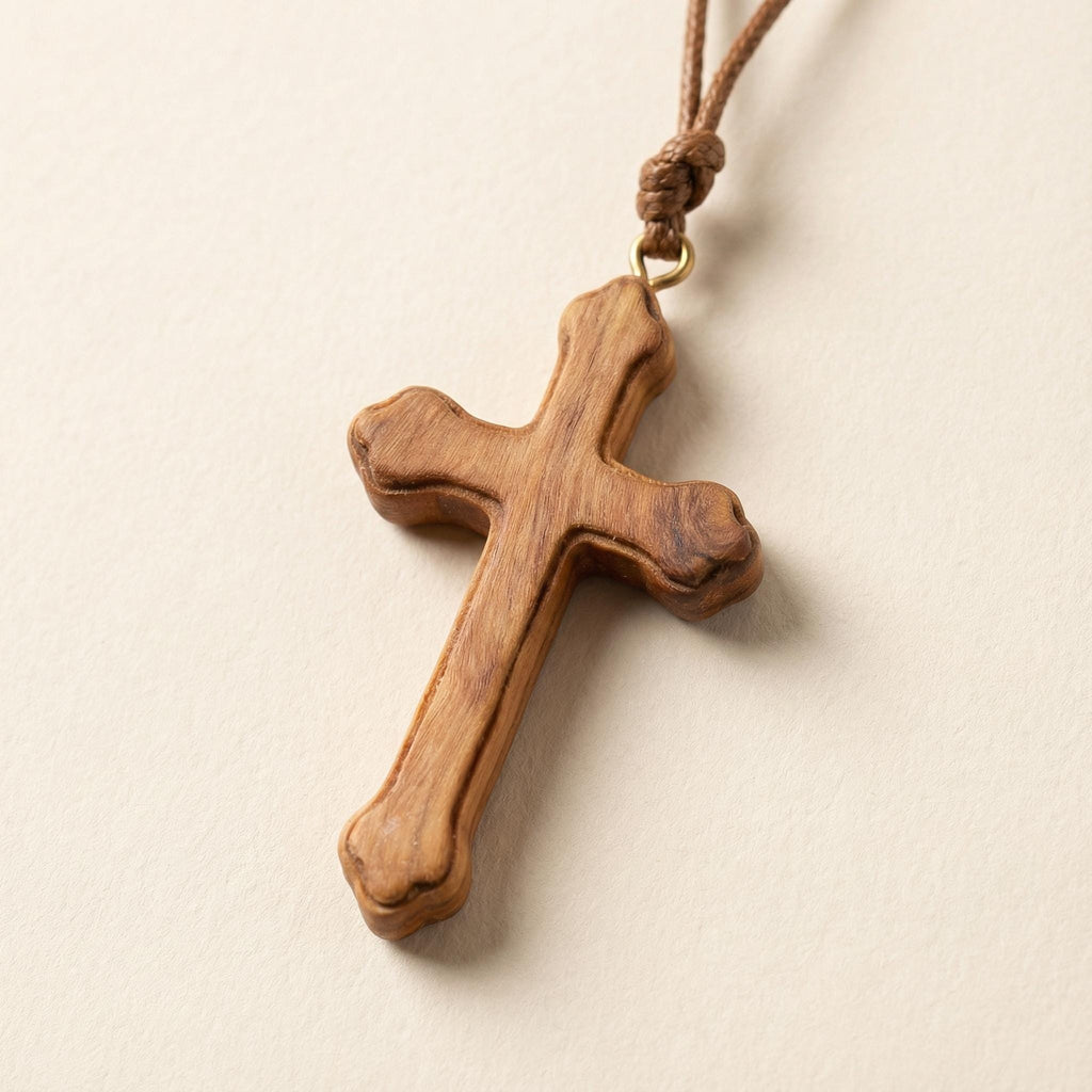 Handmade Olive Wood Cross Necklace
