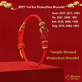 2027 Tai Sui Red String Bracelet, Zodiac Protection Amulet, Handwoven Lucky Knot, Temple Blessed Chinese Red String, Goat Rat Ox Dog
