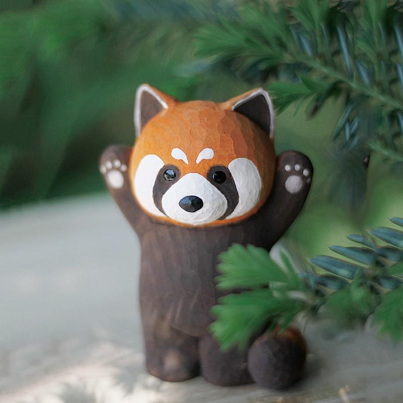 Red Panda Figurine Wooden, Cute Panda Decor, Kawaii Animal Statue, Mini Panda Sculpture,Woodland Animal Decor, Small Panda Ornament
