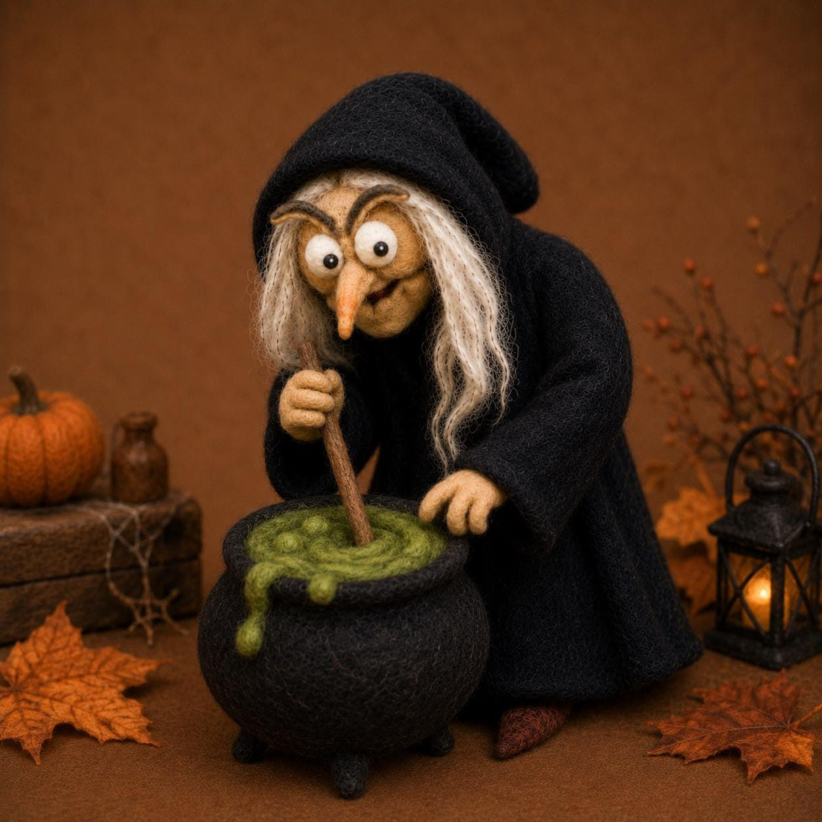 Needle Felted Witch Figurine, Handmade Wool Halloween Shelf Decor, Gift for Halloween Lovers