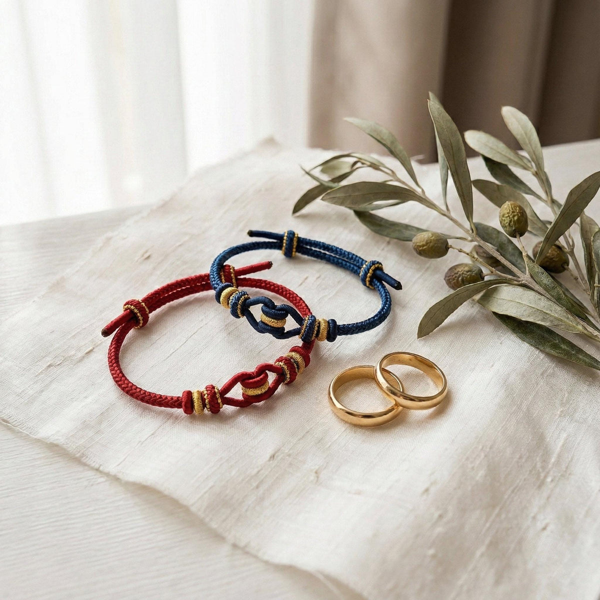True Love Knot Couple Bracelets, Red String of Fate Amulet, Wedding Gift