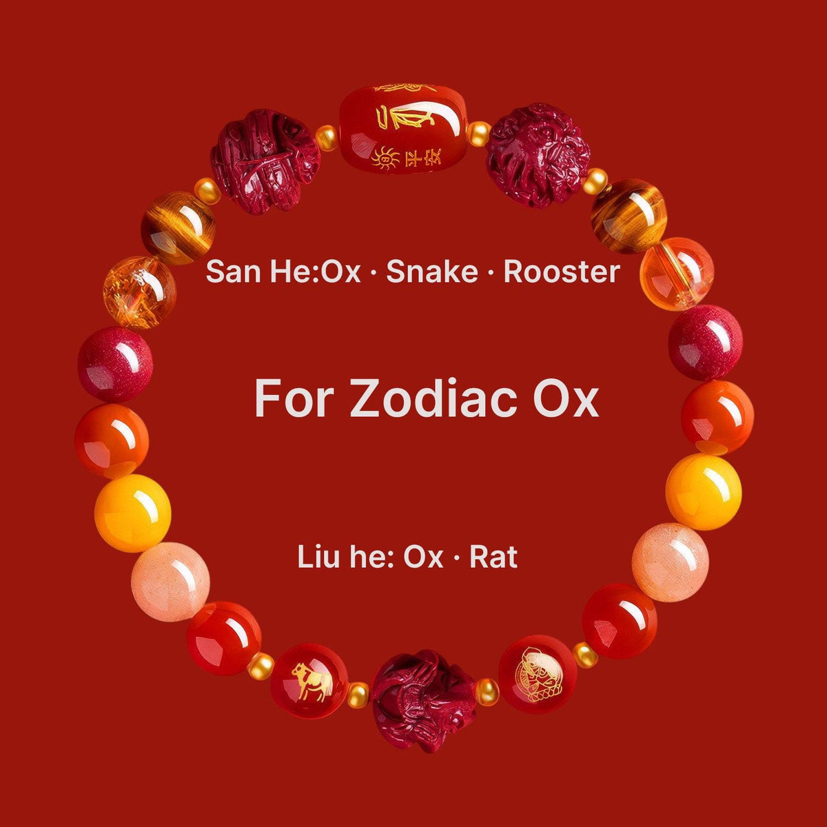 2027 Zodiac Gift Bracelet, Tai Sui Protection Bracelet, Natural Cinnabar & Gemstones, San He Liu He Talisman, Temple Blessed Chinese Zodiac