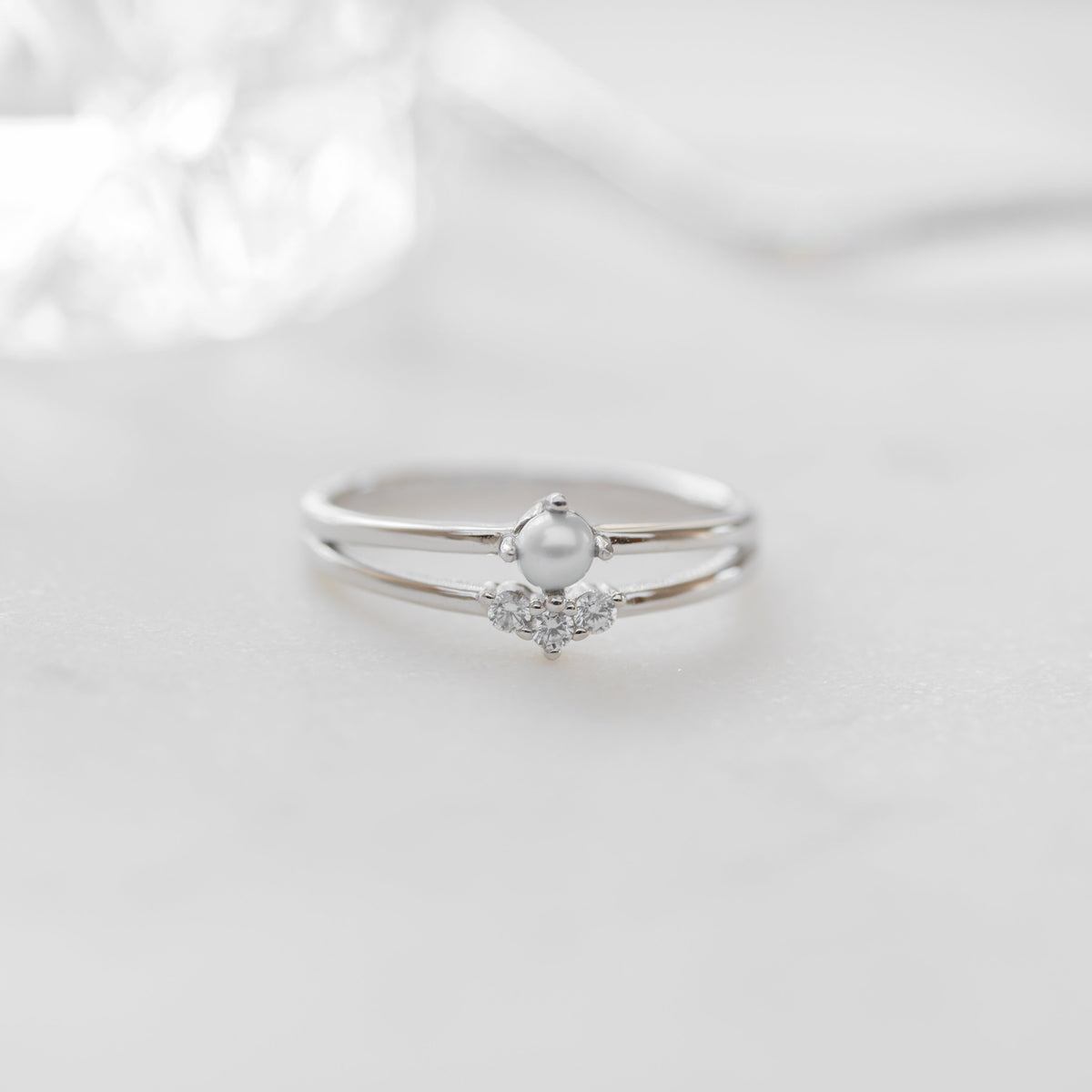 Pearl Ring Set Dainty Pearl Ring Gold Pearl Ring Stacking Ring Simple Ring June Birthstone Minimalist Ring Bridal Jewelry