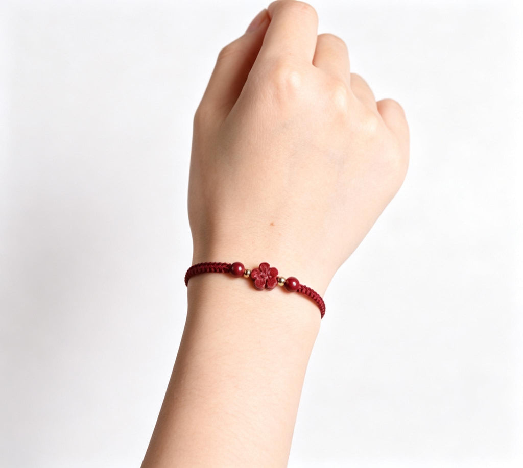 Red String Bracelet,Cinnabar Bracelet,Four Leaf Clover Bracelet, Lucky Charm Jewelry, Good Luck Gift, Handmade Inspired Jewelry Gift For Her
