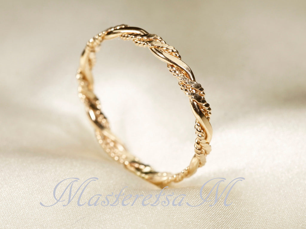 Twist No.6- Twisted Style braided Flat 14K Gold Filled Ring: Stackable 2.2mm Band