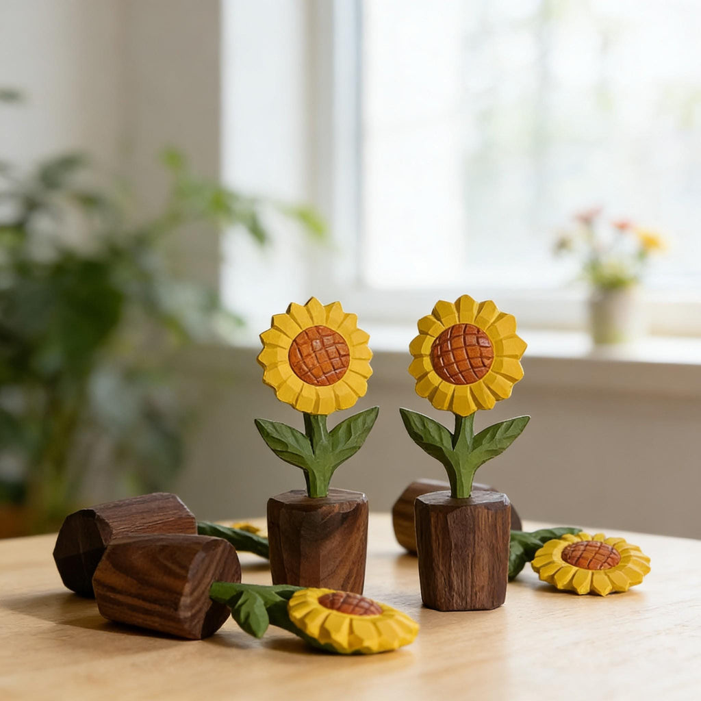 Wooden Sunflower Decor, Hand Carved Wood Flower Sculpture, Rustic Farmhouse Decor, Nature Inspired Gift, Small Wooden Art