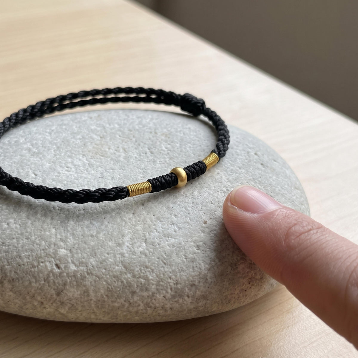 Adjustable Woven Cord Bracelet with 24K Pure Gold Accent