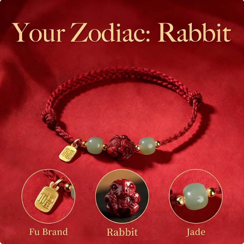 Zodiac Red String Bracelet,Cinnabar Animal Charm, Jade Beads, Fu Lucky Charm,Adjustable Protection Bracelet, Handmade Knot, Gift for Her Him