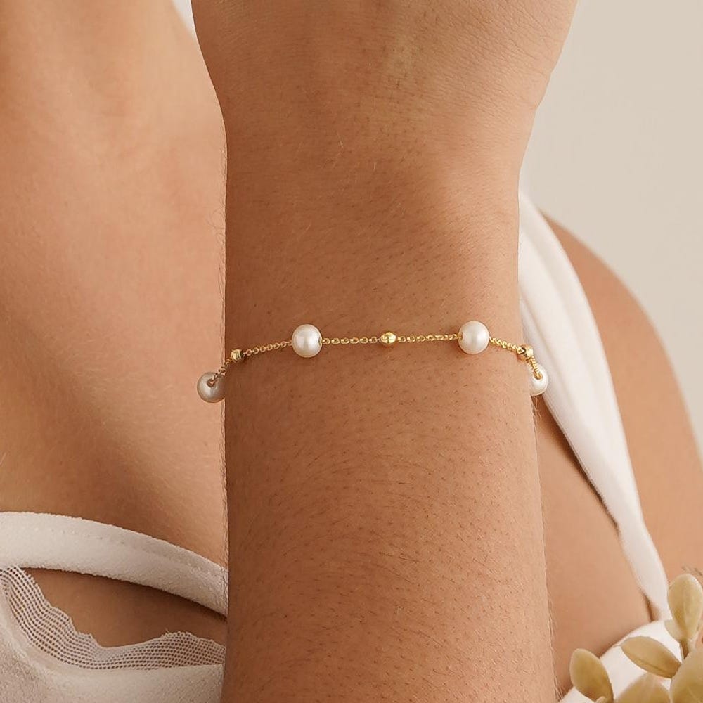 Genuine Natural Freshwater Pearl Bracelet, Minimalist Pearl Bracelet, Pearl Beaded Bracelet, Bridesmaid Bracelet, Wedding Bracelet for Her