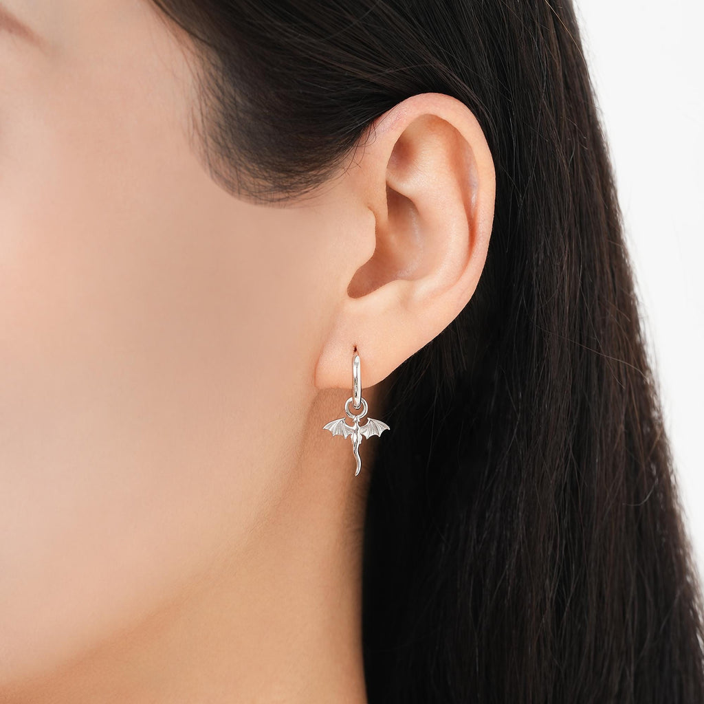 Tiny Dragon Huggie Hoop in Sterling Silver, Silver or Gold or Rose Gold, Dagon Dangle Hoop Earrings, Detachable and Interchangeable
