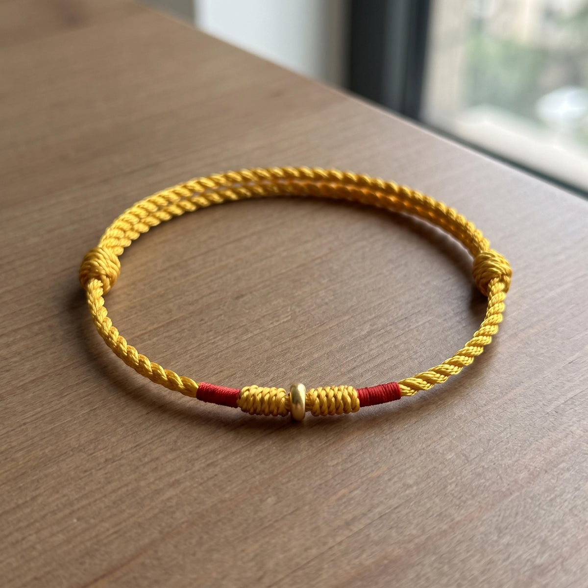 Adjustable Woven Cord Bracelet with 24K Pure Gold Accent