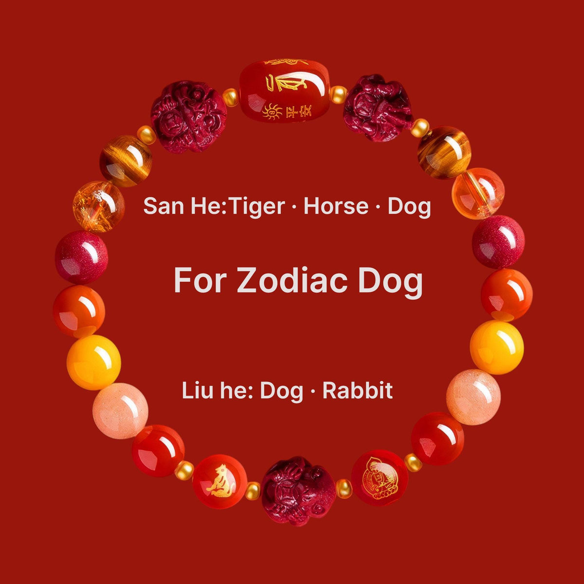 2027 Zodiac Gift Bracelet, Tai Sui Protection Bracelet, Natural Cinnabar & Gemstones, San He Liu He Talisman, Temple Blessed Chinese Zodiac