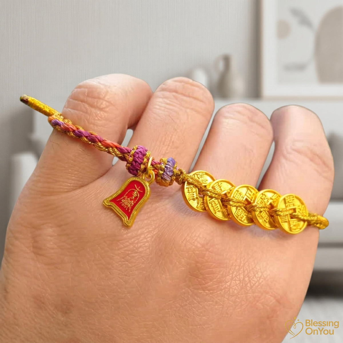 Red String Wealth Bracelet, Wealth Attraction Lucky Horse Charm, Prosperity & Protection Gift, Feng Shui Five Emperors Coins Bracelet