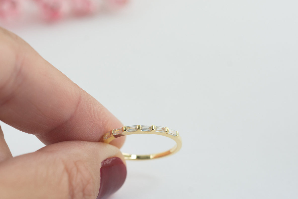 Dainty Baguette Stacking Ring, Gold Minimalist Ring, CZ Ring, Simple Diamond Ring, Silver Ring, Thin Ring, Gift for Her, Delicate Ring