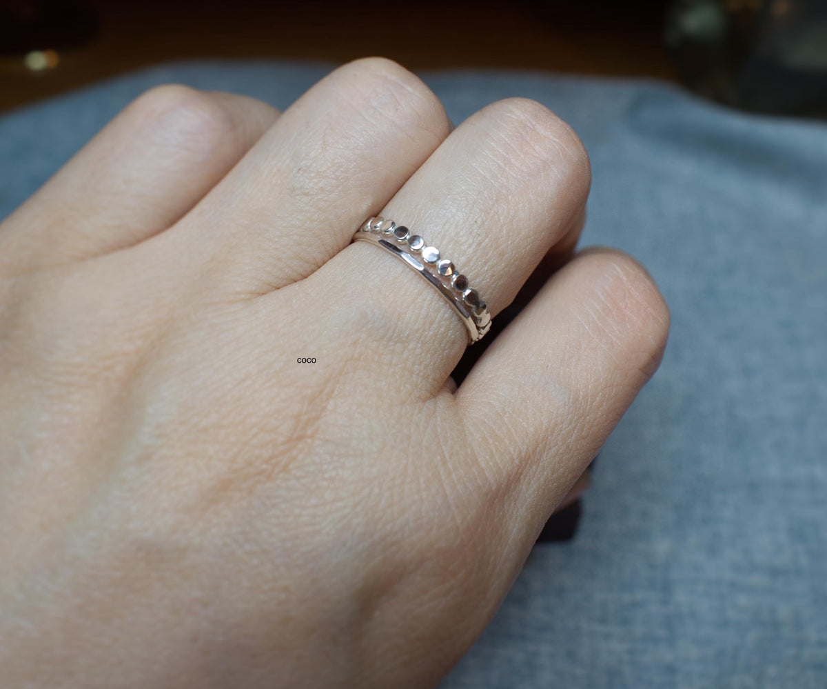 14K Gold Filled Ring Set for 2 flattened bead Ring- Bead Stacking Ring Silver Rose Gold - Minimalist Ring- Stacking Ring Set Gift for Her