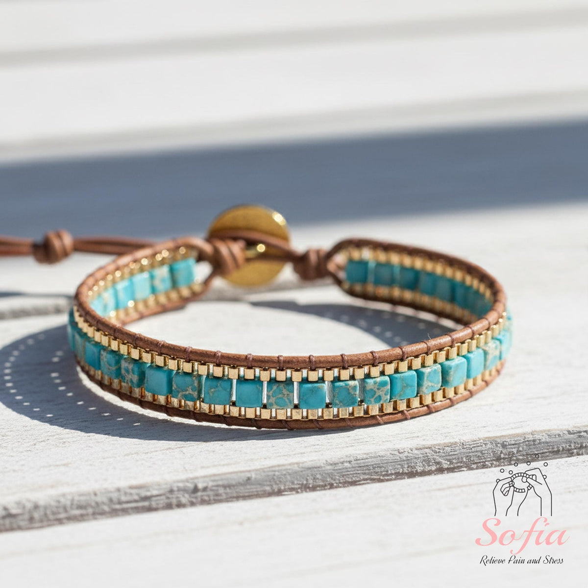 Turquoise Stone Bracelet - Natural Boho Cube Gemstone Bracelet - Turquoise Crystal Healing Bracelet - Gift for her, gift for him
