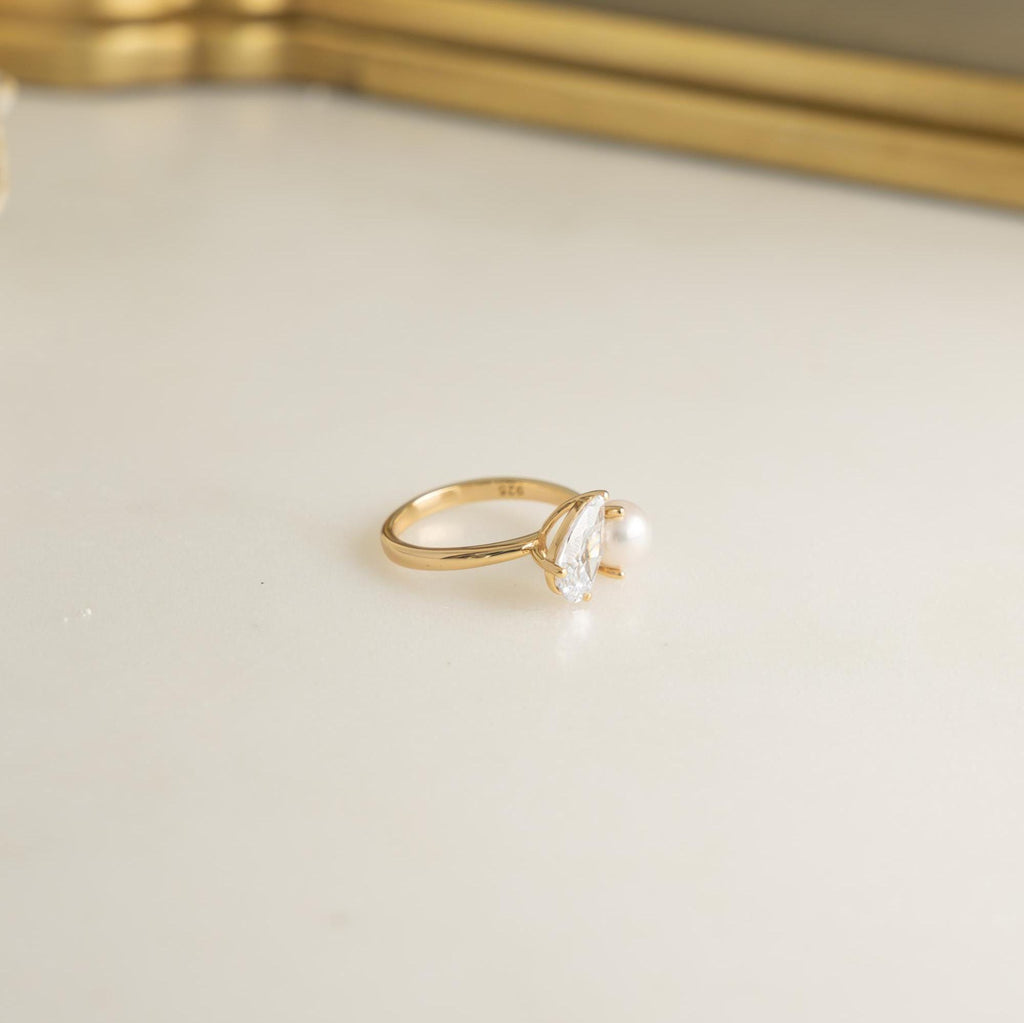 Toi et Moi Ring, Pearl Ring, Two Stone Ring, Promise Ring, Vintage Ring, Gift for Her, Gemstone Ring, Anniversary Gift, Pearl Jewelry