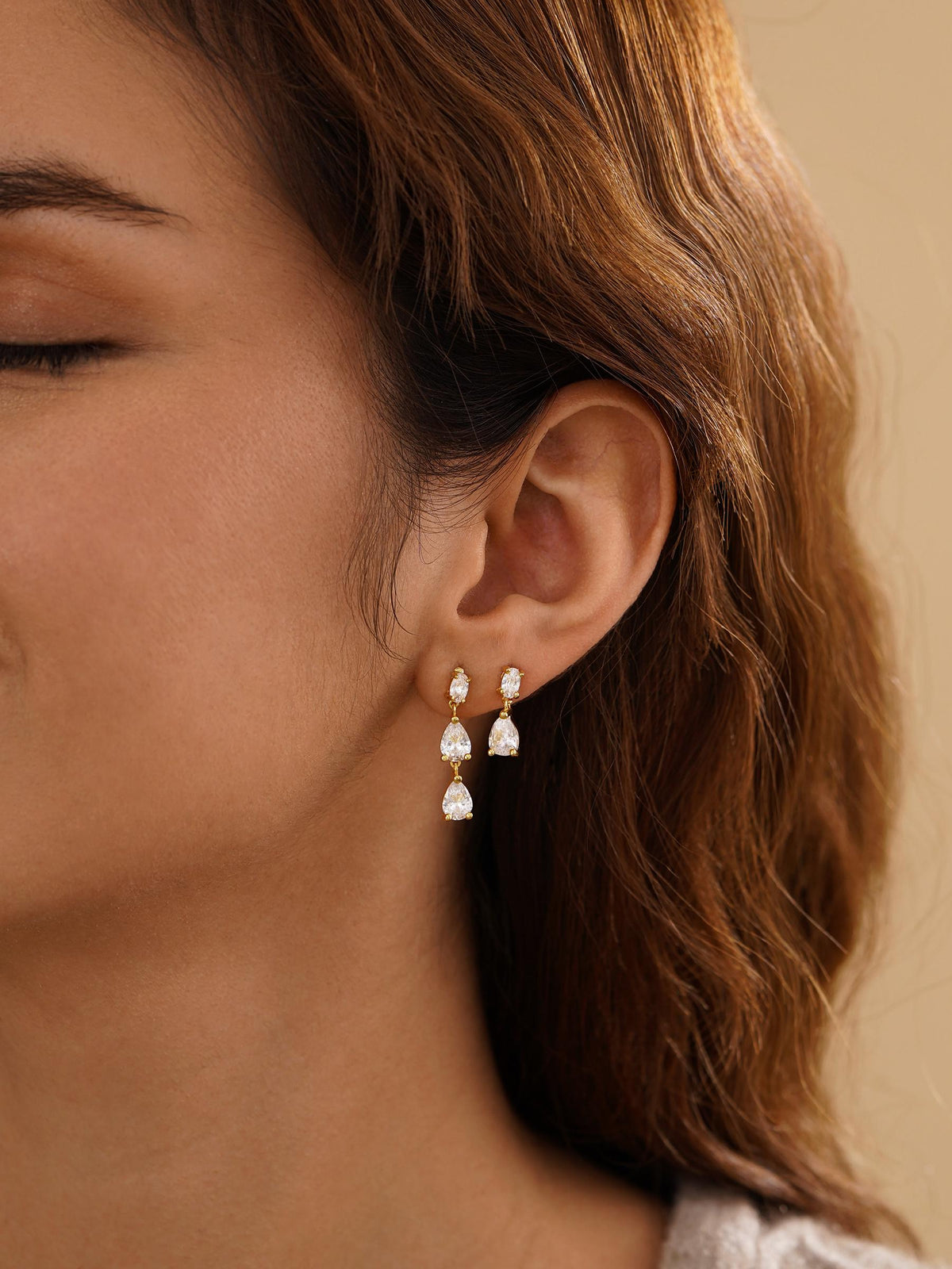 Minimalist Diamond Drop Earrings, Dainty Diamond Stud Earrings, Gold CZ Earrings, Wedding Jewelry, Bridesmaids Gift for Her,Mothers Day Gift