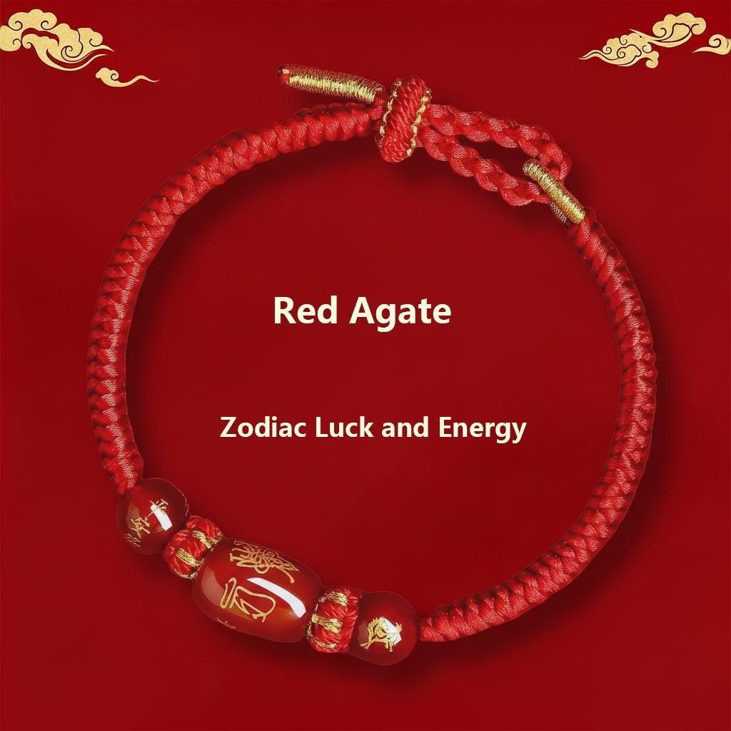Buddhist Spiritual Zodiac Red String Bracelet | Temple Blessed Agate Protection Bracelet | Feng Shui Lucky Amulet for Horse, Rat & Rabbit