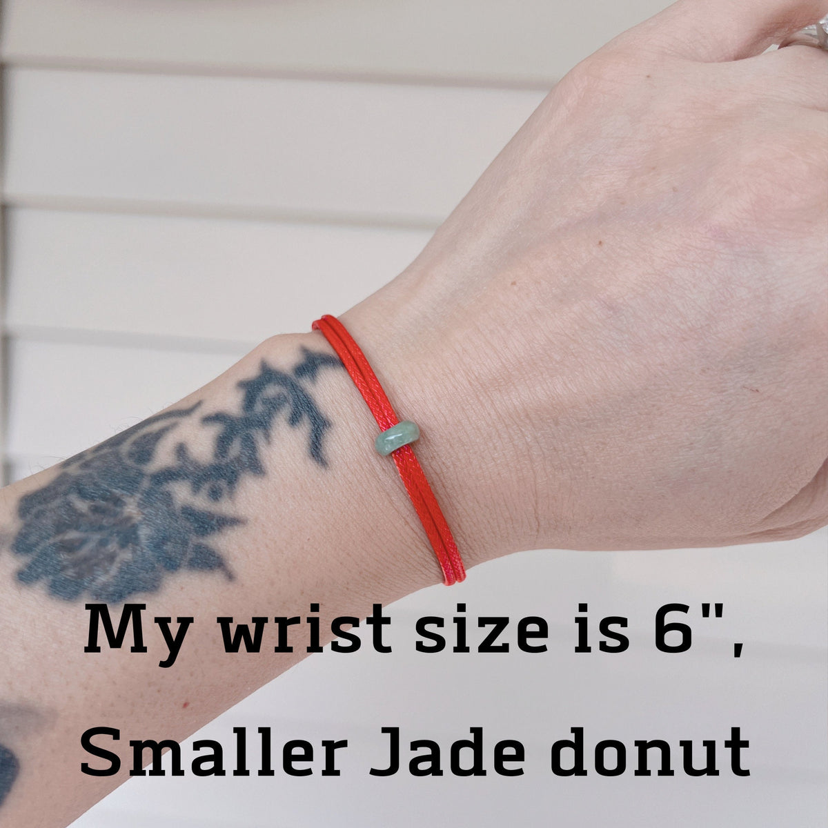 Green Jade Donut Bracelet: Red String Amulet, Adjustable Cord
