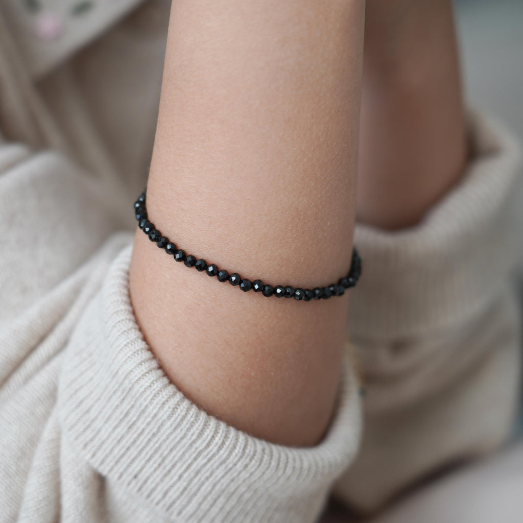 Natural 3mm Black Tourmaline Bracelet - Grounding Stone Shield Against Negative Energy - Protection Healing Crystal Bracelet Gift for her