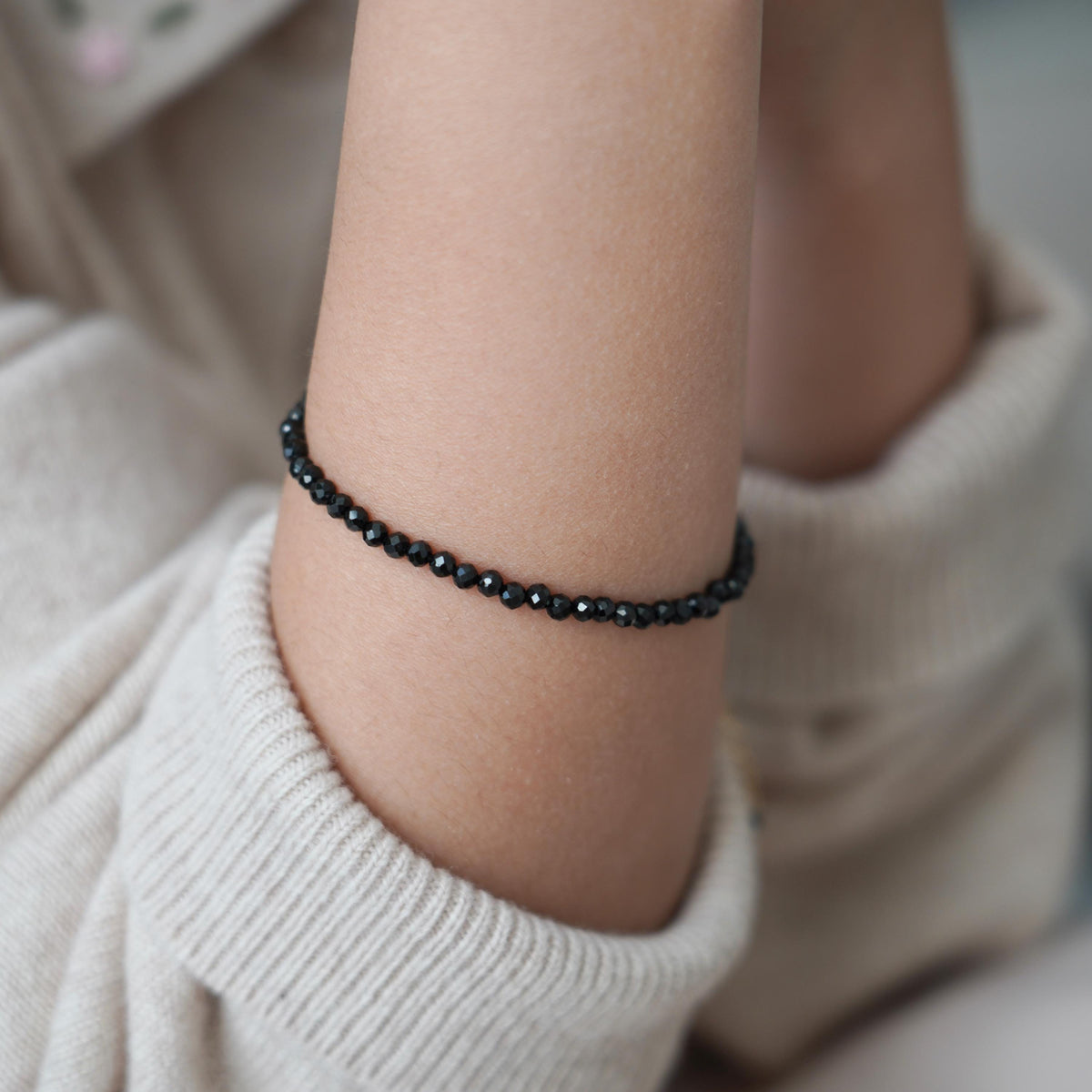 Natural 3mm Black Tourmaline Bracelet - Grounding Stone Shield Against Negative Energy - Protection Healing Crystal Bracelet Gift for her
