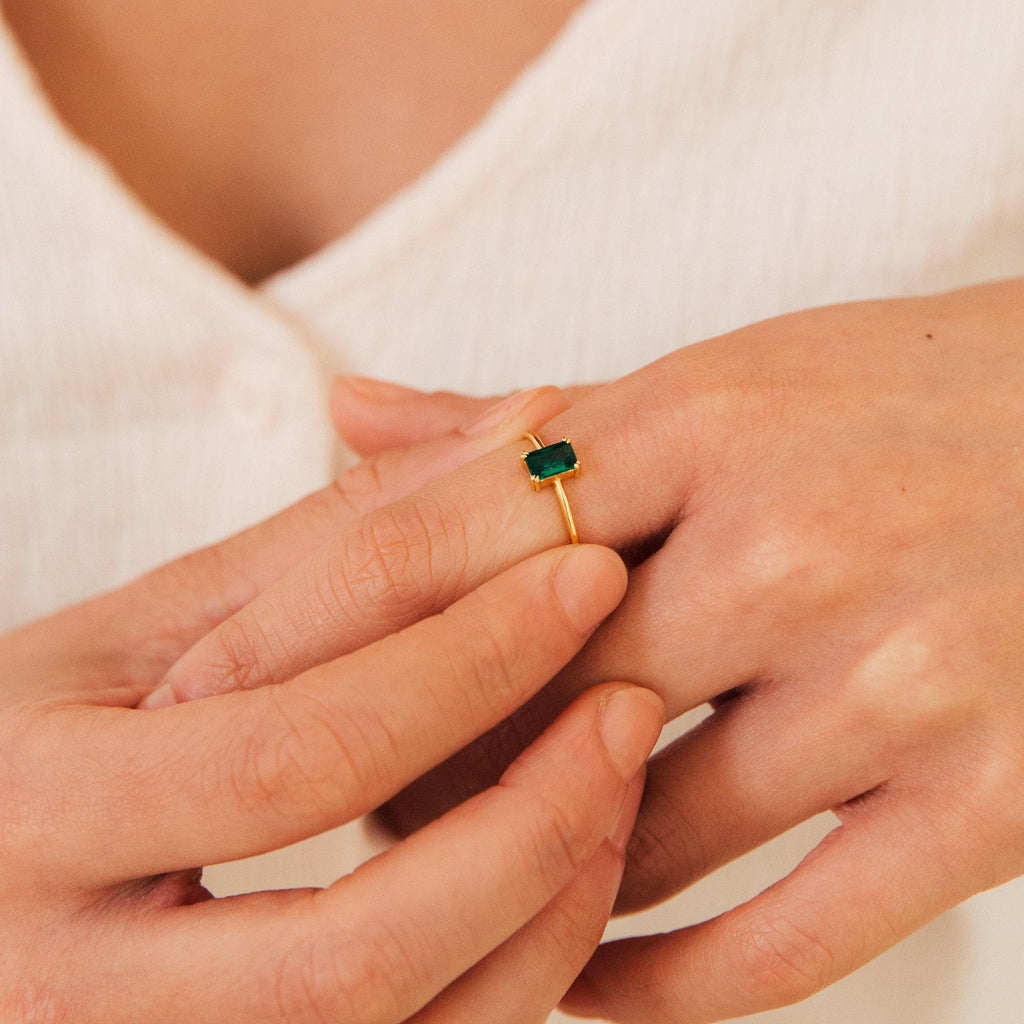 Emerald Solitaire Ring by Seven Lucky Gifts • Vintage Emerald Diamond Engagement Ring • Statement Art Deco Jewelry • Gift for Mom