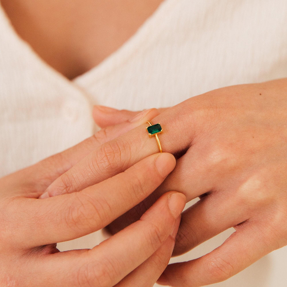 Emerald Solitaire Ring by Seven Lucky Gifts • Vintage Emerald Diamond Engagement Ring • Statement Art Deco Jewelry • Gift for Mom