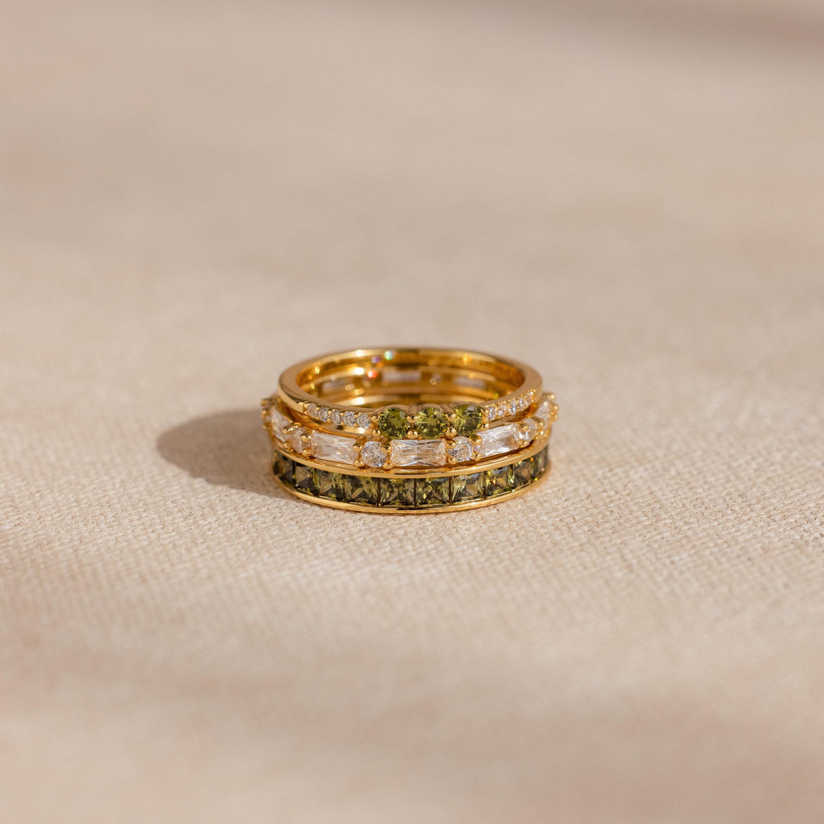 Peridot Ring Set by Seven Lucky Gifts • Set of 3: Vintage Peridot & Diamond Stacking Rings in Gold • Dainty Jewelry • Gift for Wife