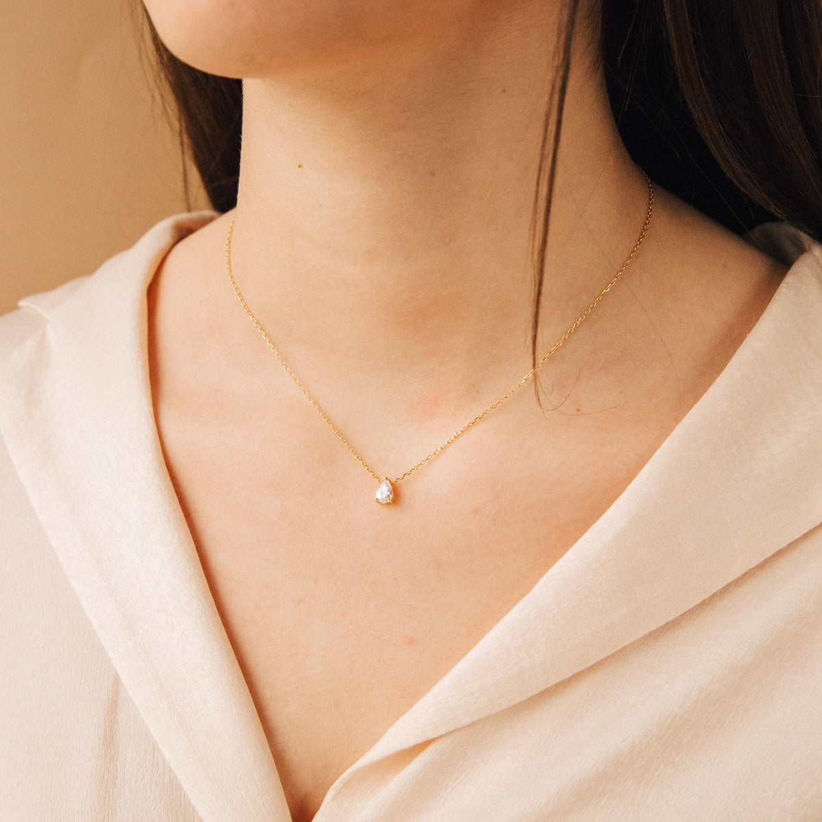 Teardrop Diamond Necklace by Seven Lucky Gifts • Pear Diamond Necklace • Minimalist Jewelry • Perfect Gift for Her