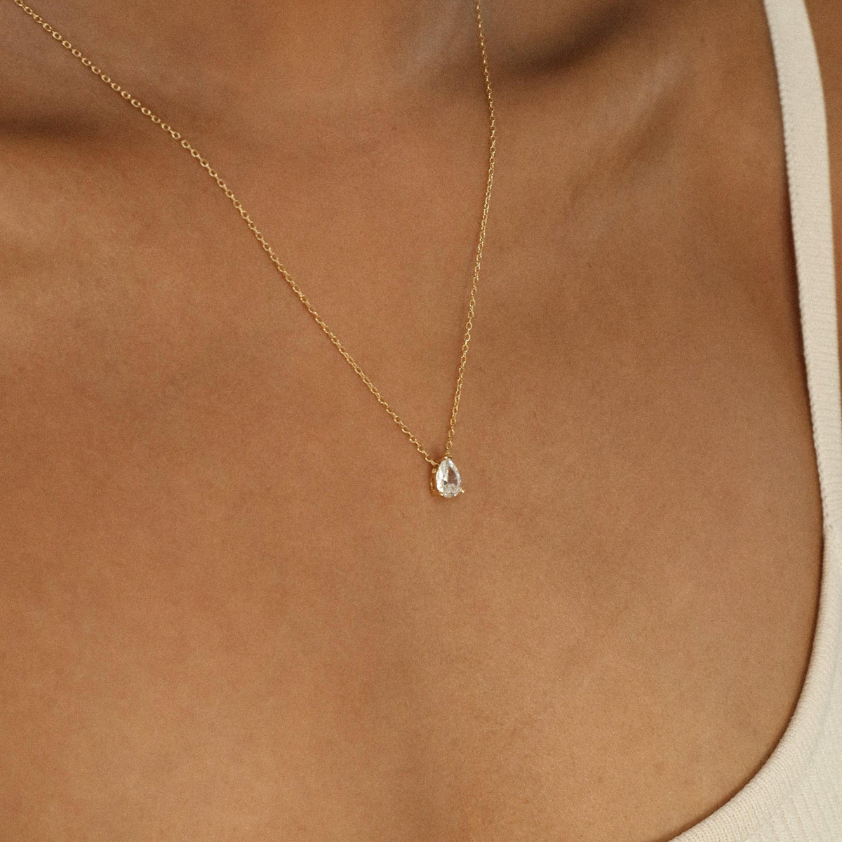 Teardrop Diamond Necklace by Seven Lucky Gifts • Pear Diamond Necklace • Minimalist Jewelry • Perfect Gift for Her