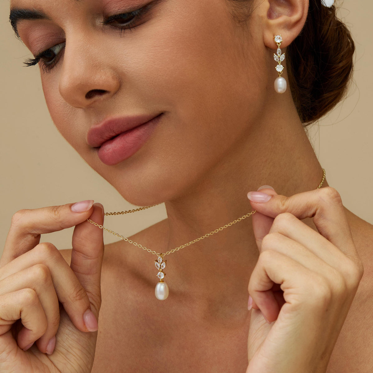 Diamond Leaf Pearl Necklace,Freshwater Pearl Necklace,Wedding Pearl Necklace,Crystal Bridal Jewelry Set,Mother's Day Gift,Bridesmaid Gift