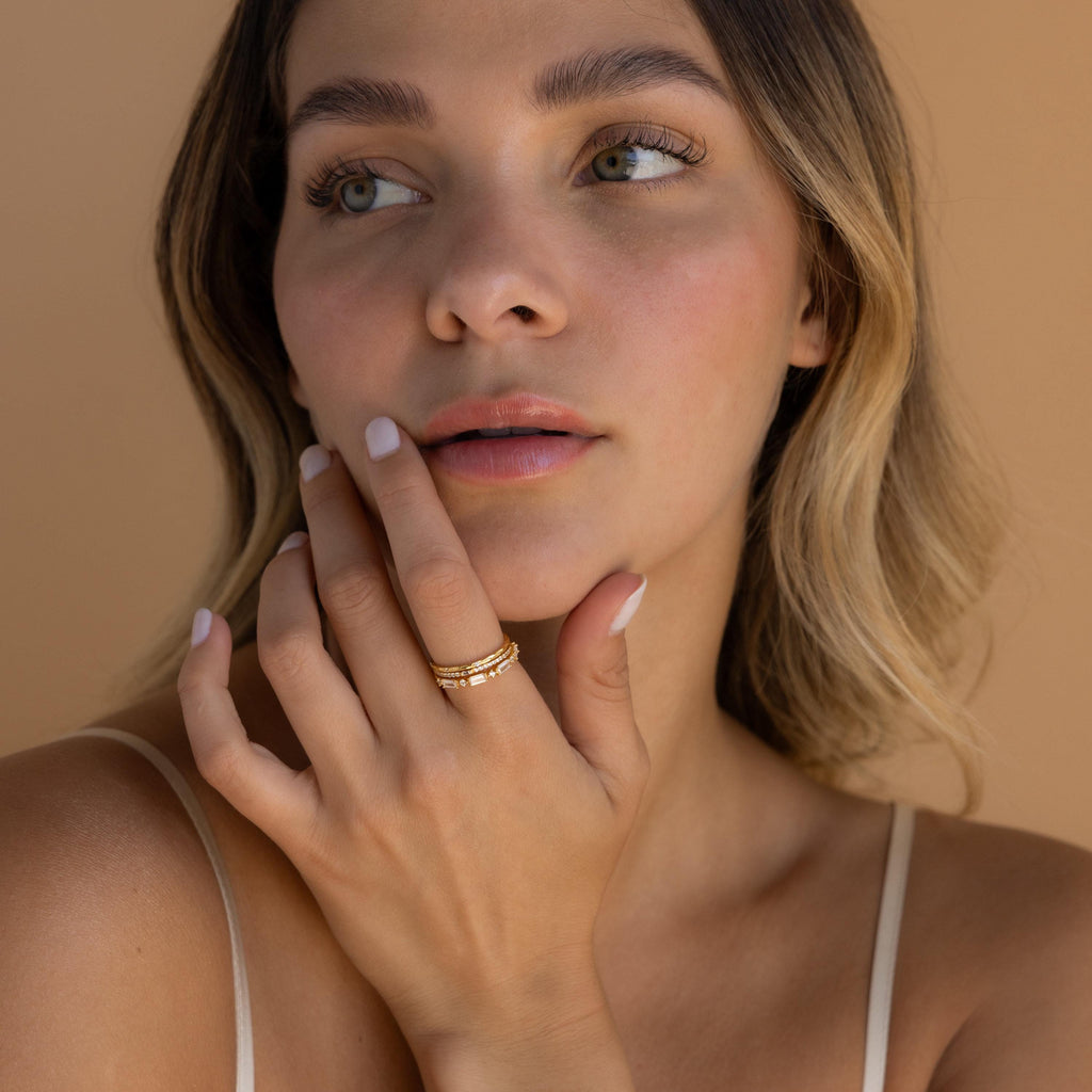 Dainty Diamond Ring Set by Seven Lucky Gifts • Set of 3 Dainty Gemstone Stacking Rings • Bridal Jewelry • Birthday Gift for Her